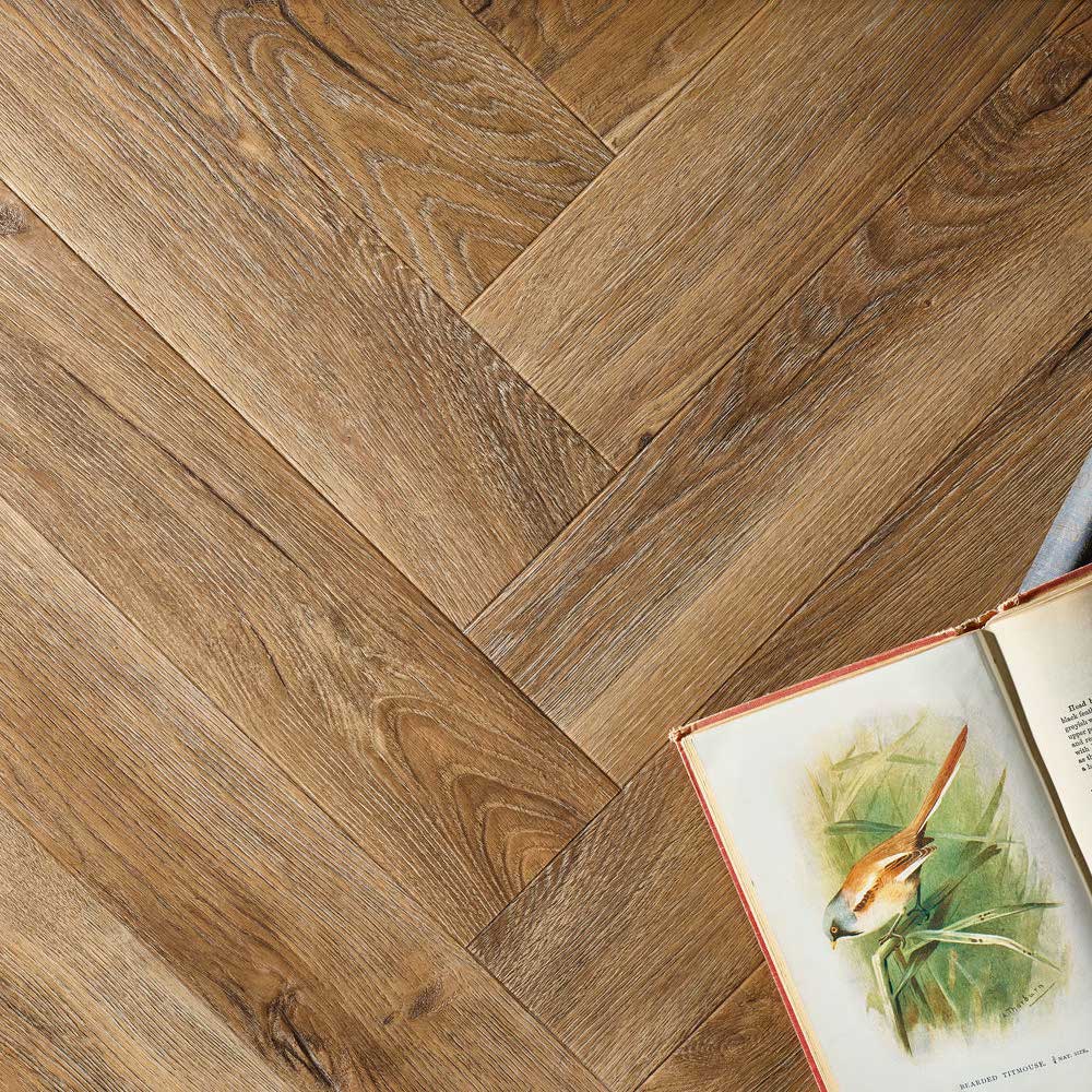 Textures LVT Distressed Oak TH06 Herringbone Flooring - Premier Carpets & Flooring Ltd